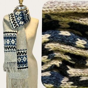 VINTAGE fair isle north woods earthy wool scarf fringe ski lodge cabin 70s 80s‎